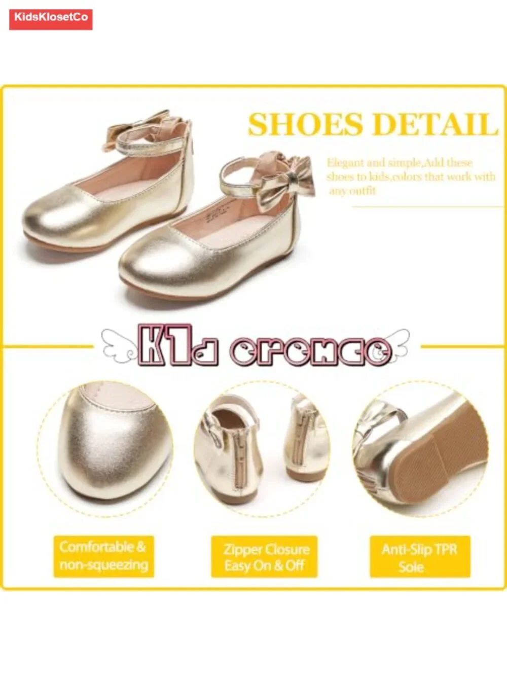 Leather Ballet Flats with Zipper Princess Dress Shoes